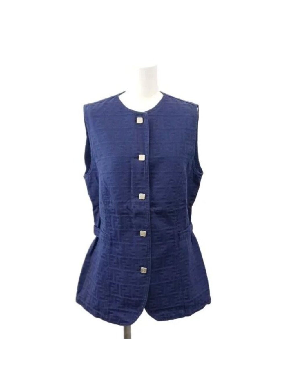 Fendi Vintage Vest Top Zucca Metal Button Navy 42